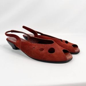 Arche Peep Toe Sling Back Kitten Heels EU 39 US 8 Brown Nubuck Leather Pump